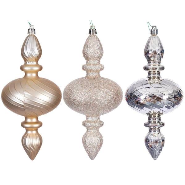 8.2" Champagne Swirl Finial Ornament Assortment (6 Pack)