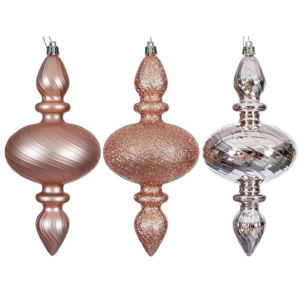 8.2" Rose Gold Swirl Finial Ornament Assortment (6 Pack)