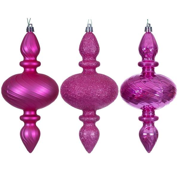 8.2" Hot Pink Swirl Finial Ornament Assortment (6 Pack)