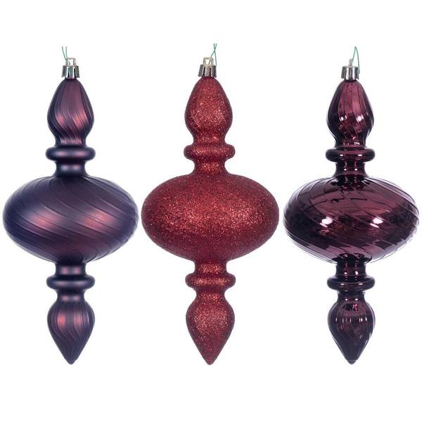 8.2" Burgundy Swirl Finial Ornament Assortment (6 Pack)