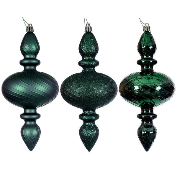 8.2" Midnight Green Swirl Finial Ornament Assortment (3 Pack)