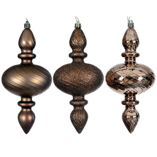 8.2" Mocha Swirl Finial Ornament Assortment (3 Pack)