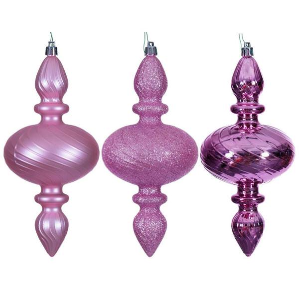 8.2" Pink Swirl Finial Ornament Assortment (6 Pack)