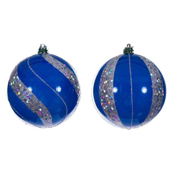 6" Blue Pearl Sequin Ball Ornament (4 Pack)