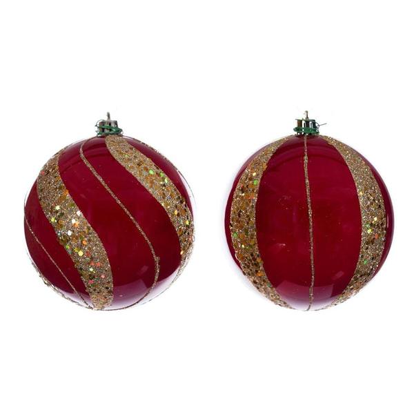 4" Red Pearl Sequin Ball Ornament (6 Pack)