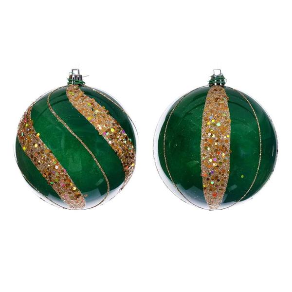 4" Green Pearl Sequin Ball Ornament (6 Pack)