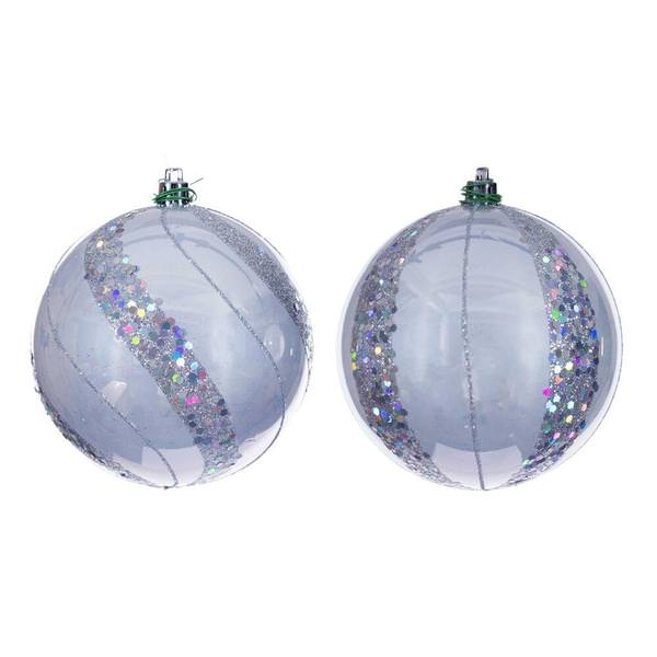 4" Silver Pearl Sequin Ball Ornament (6 Pack)