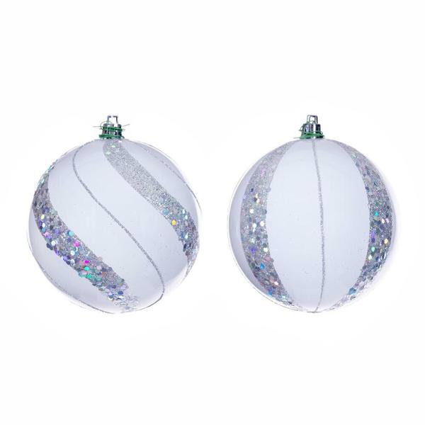 4" White Pearl Sequin Ball Ornament (6 Pack)