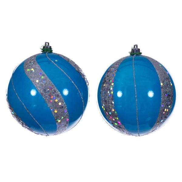 4" Turquoise Pearl Sequin Ball Ornament (6 Pack)