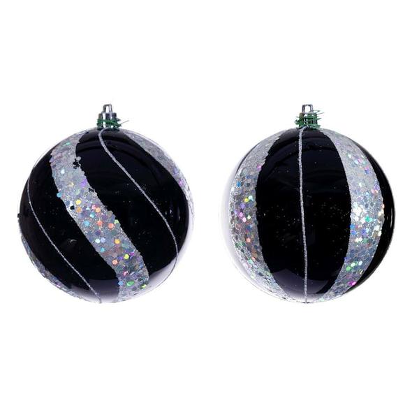 4" Black Pearl Sequin Ball Ornament (6 Pack)