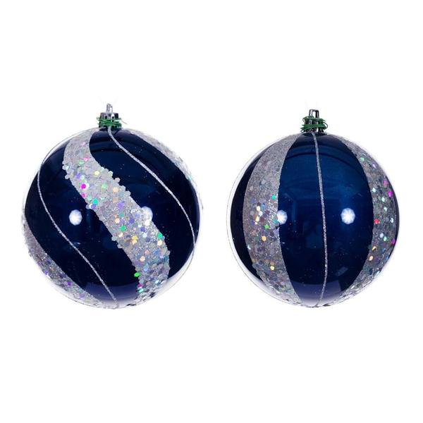 4" Midnight Blue Pearl Sequin Ball Ornament (6 Pack)