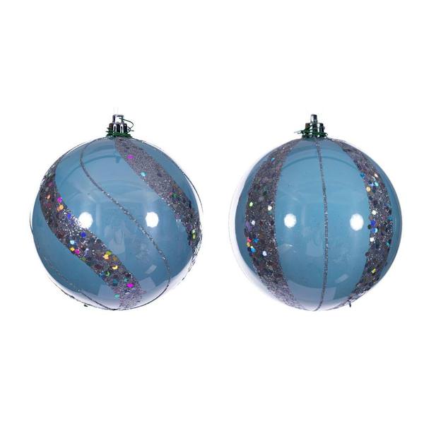 4" Baby Blue Pearl Sequin Ball Ornament (6 Pack)