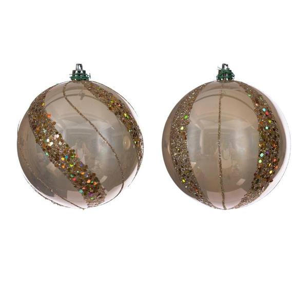 4" Champagne Pearl Sequin Ball Ornament (6 Pack)