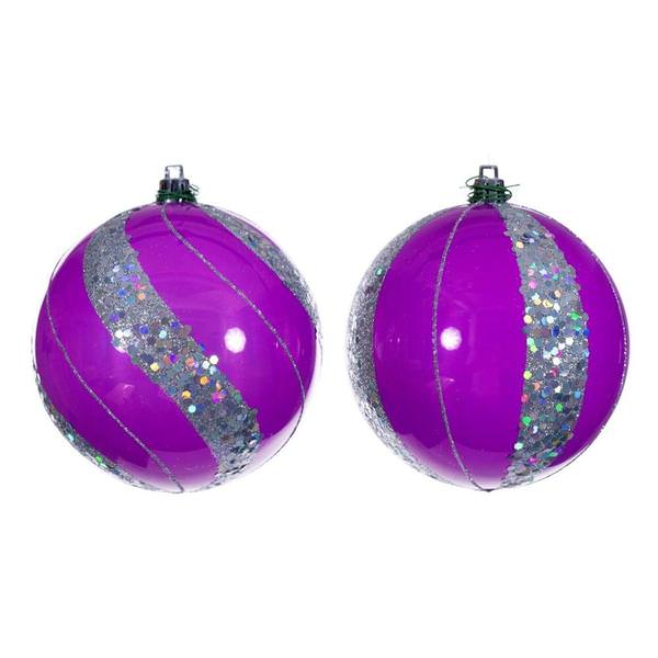 4" Hot Pink Pearl Sequin Ball Ornament (6 Pack)