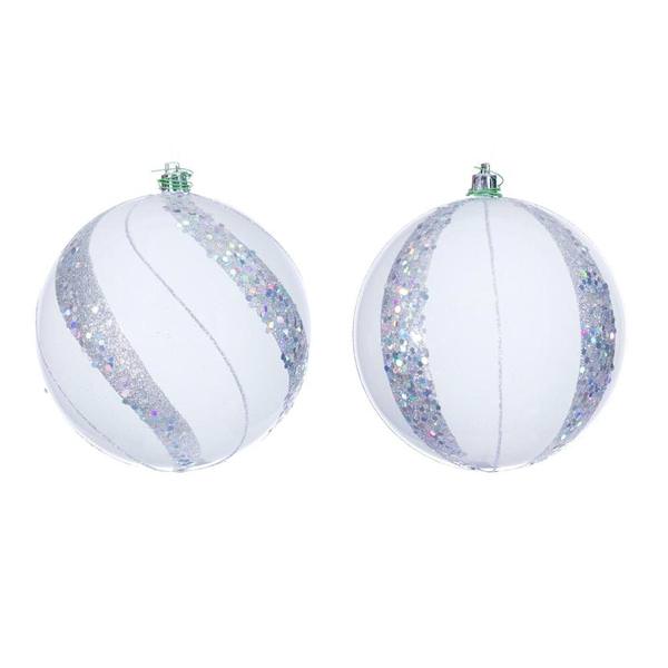 4.75" White Pearl Sequin Ball Ornament (4 Pack)