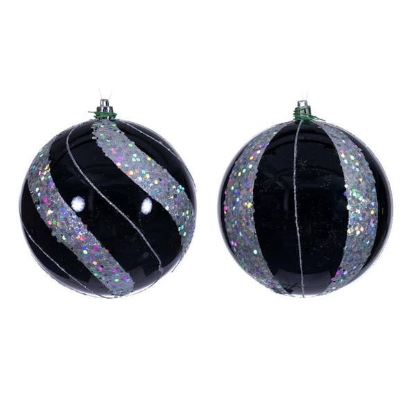4.75" Black Pearl Sequin Ball Ornament (4 Pack)