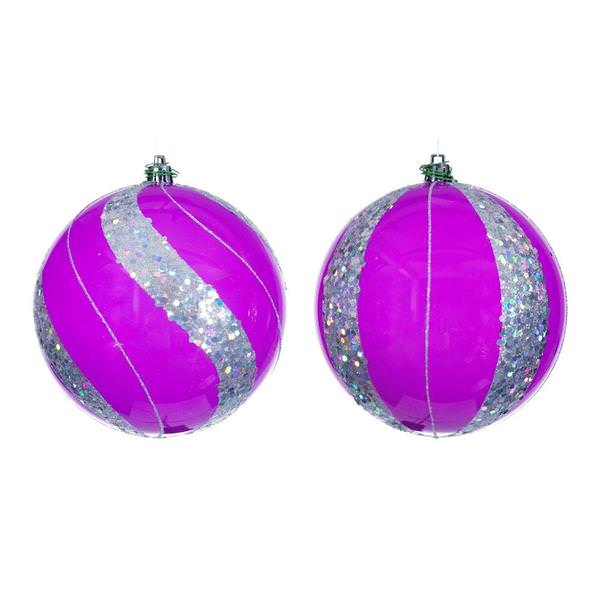 4.75" Hot Pink Pearl Sequin Ball Ornament (4 Pack)