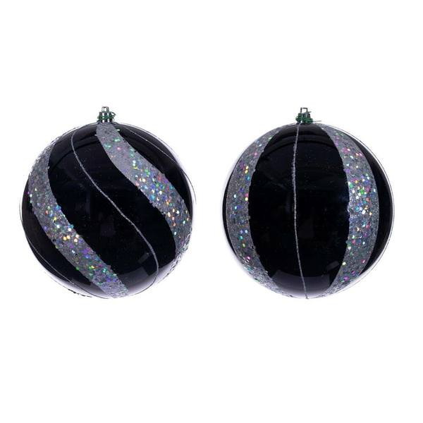 6" Black Pearl Sequin Ball Ornament (4 Pack)