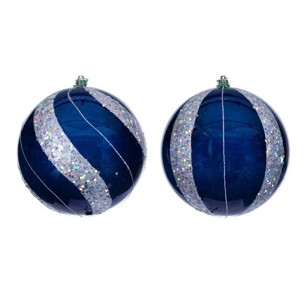 6" Midnight Blue Pearl Sequin Ball Ornament (4 Pack)