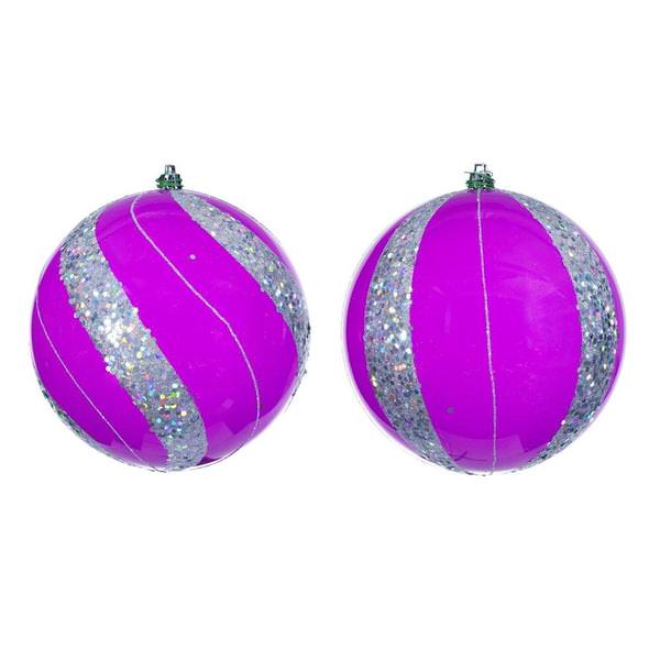 6" Hot Pink Pearl Sequin Ball Ornament (4 Pack)