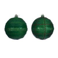 Vickerman 4" Green Green / Red Stripe Glitter Ball Ornament (6 Pack)