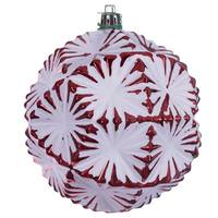 Vickerman 4" Red Etch Prism Design White Brush Ornament (6 Pack)