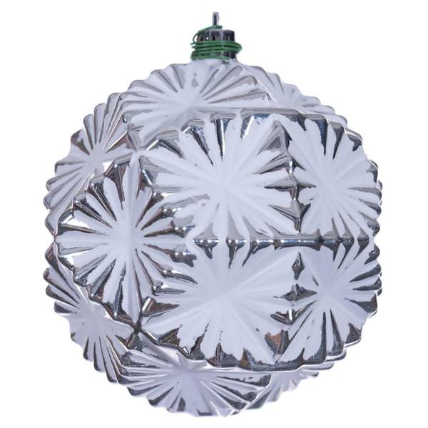 4" Silver Etch Prism Design White Brush Ornament (6 Pack)