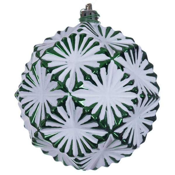 4" Emerald Etch Prism Design White Brush Ornament (6 Pack)
