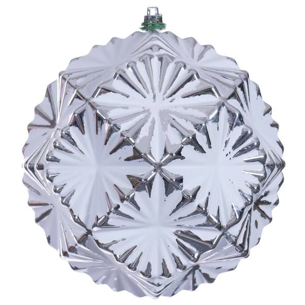 6" Silver Etch Prism Design White Brush Ornament (4 Pack)