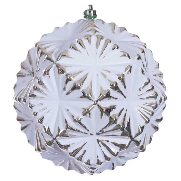 6" Champagne Etch Prism Design White Brush Ornament (4 Pack)