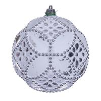 Vickerman 4" Silver Etch Antique Design White Brush Ornament (6 Pack)