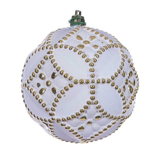 4" Gold Etch Antique Design White Brush Ornament (6 Pack)