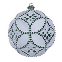 Vickerman 4" Emerald Etch Antique Design White Brush Ornament (6 Pack)