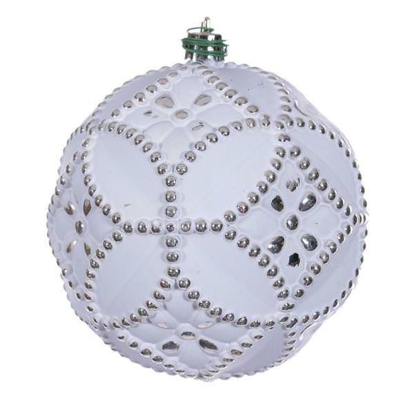 4" Champagne Etch Antique Design White Brush Ornament (6 Pack)