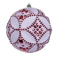 Vickerman 6" Red Etch Antique Design White Brush Ornament (4 Pack)