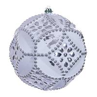 Vickerman 6" Silver Etch Antique Design White Brush Ornament (4 Pack)