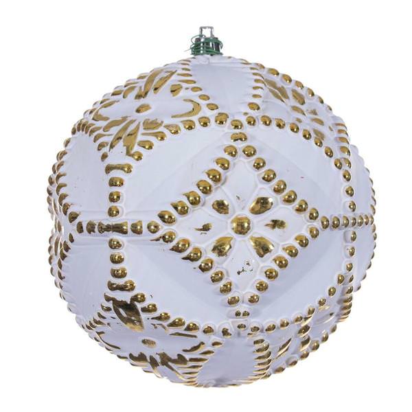 6" Gold Etch Antique Design White Brush Ornament (4 Pack)