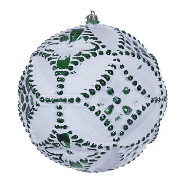 6" Emerald Etch Antique Design White Brush Ornament (4 Pack)