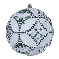 Vickerman 6" Emerald Etch Antique Design White Brush Ornament (4 Pack)