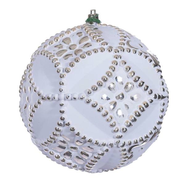 6" Champagne Etch Antique Design White Brush Ornament (4 Pack)