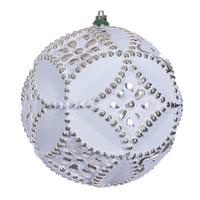 Vickerman 6" Champagne Etch Antique Design White Brush Ornament (4 Pack)