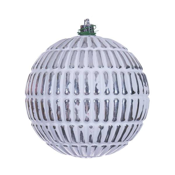 4" Silver Etch Line White Brush Ornament (6 Pack)