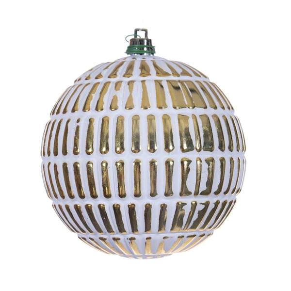 4" Gold Etch Line White Brush Ornament (6 Pack)