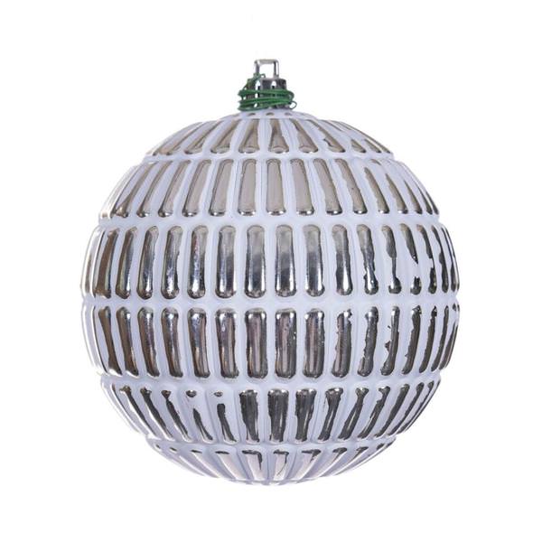 4" Champagne Etch Line White Brush Ornament (6 Pack)