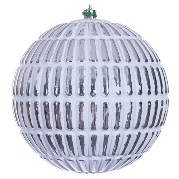 6" Silver Etch Line White Brush Ornament (4 Pack)