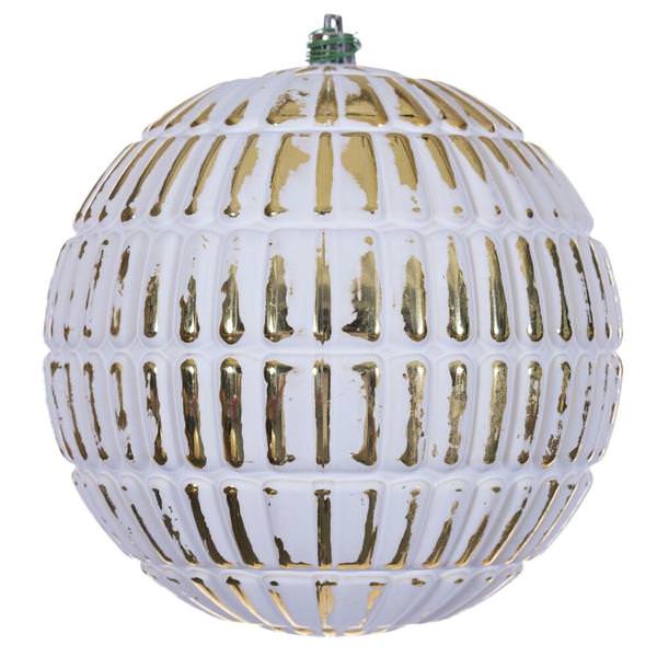 6" Gold Etch Line White Brush Ornament (4 Pack)