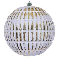 Vickerman 6" Gold Etch Line White Brush Ornament (4 Pack)