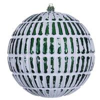 Vickerman 6" Emerald Etch Line White Brush Ornament (4 Pack)