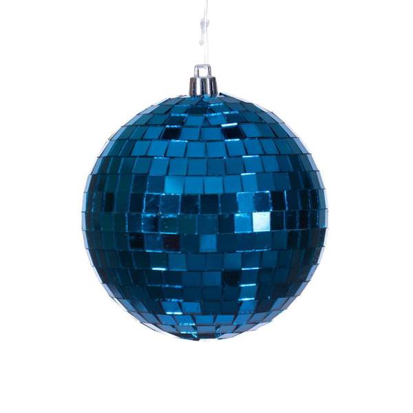 6" Blue Mirror Ball Ornament (4 Pack)