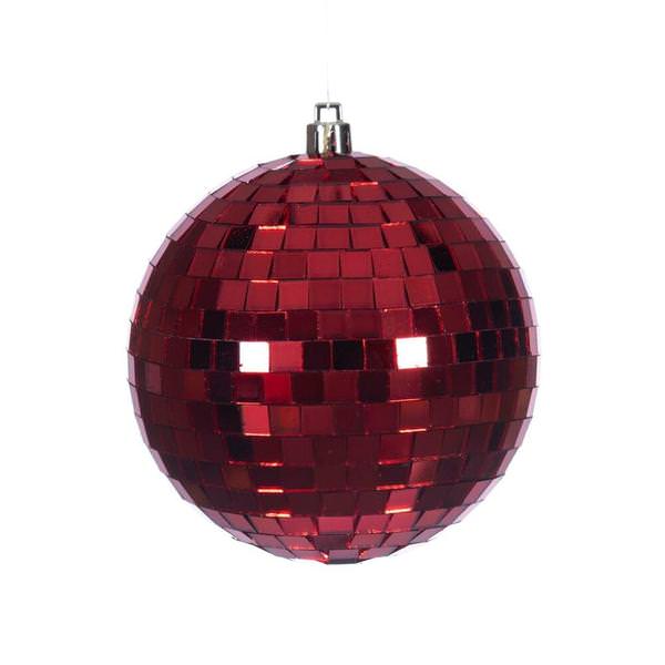 4" Red Mirror Ball Ornament (6 Pack)